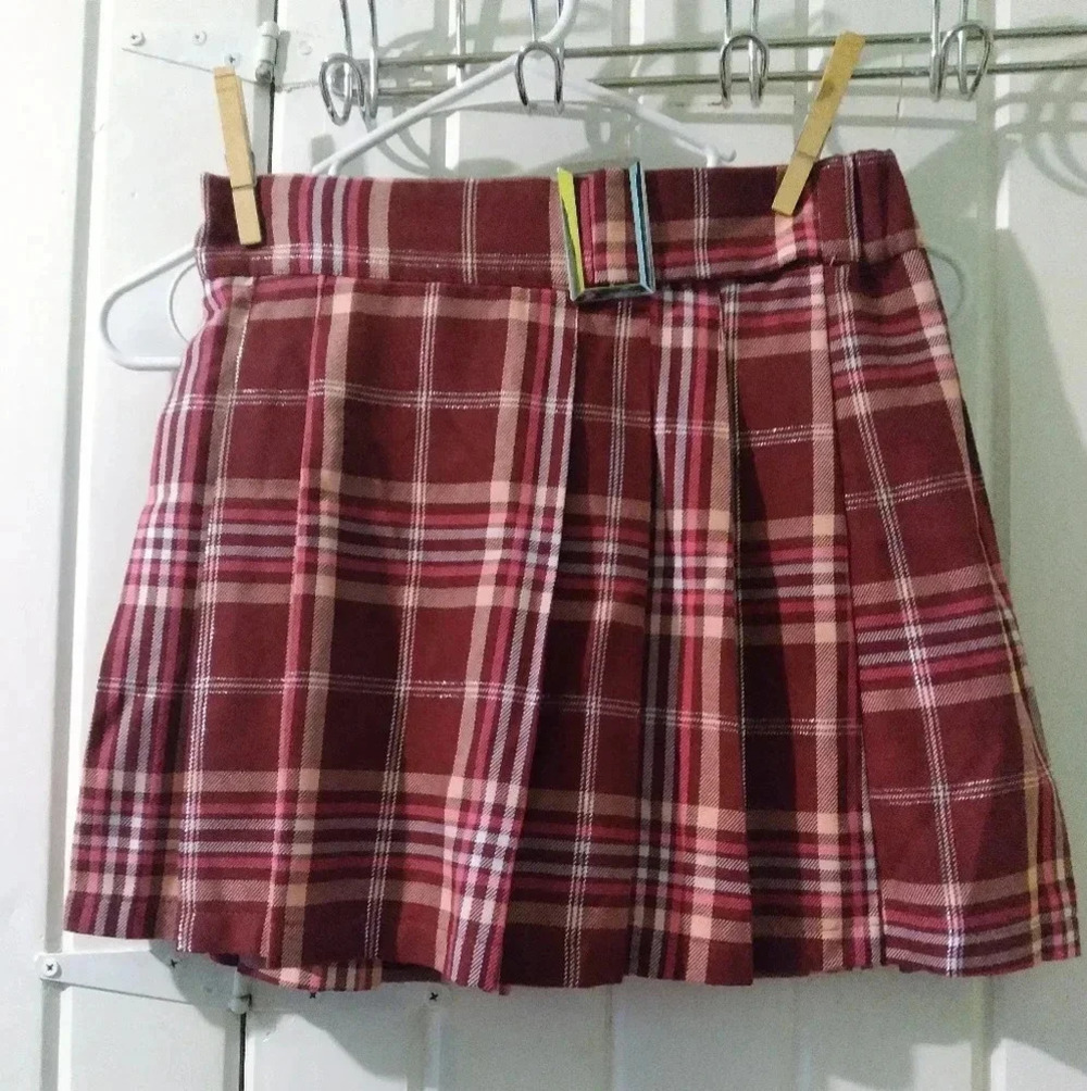 Justice Girls above knee plaid skort-large 12/14 EUC